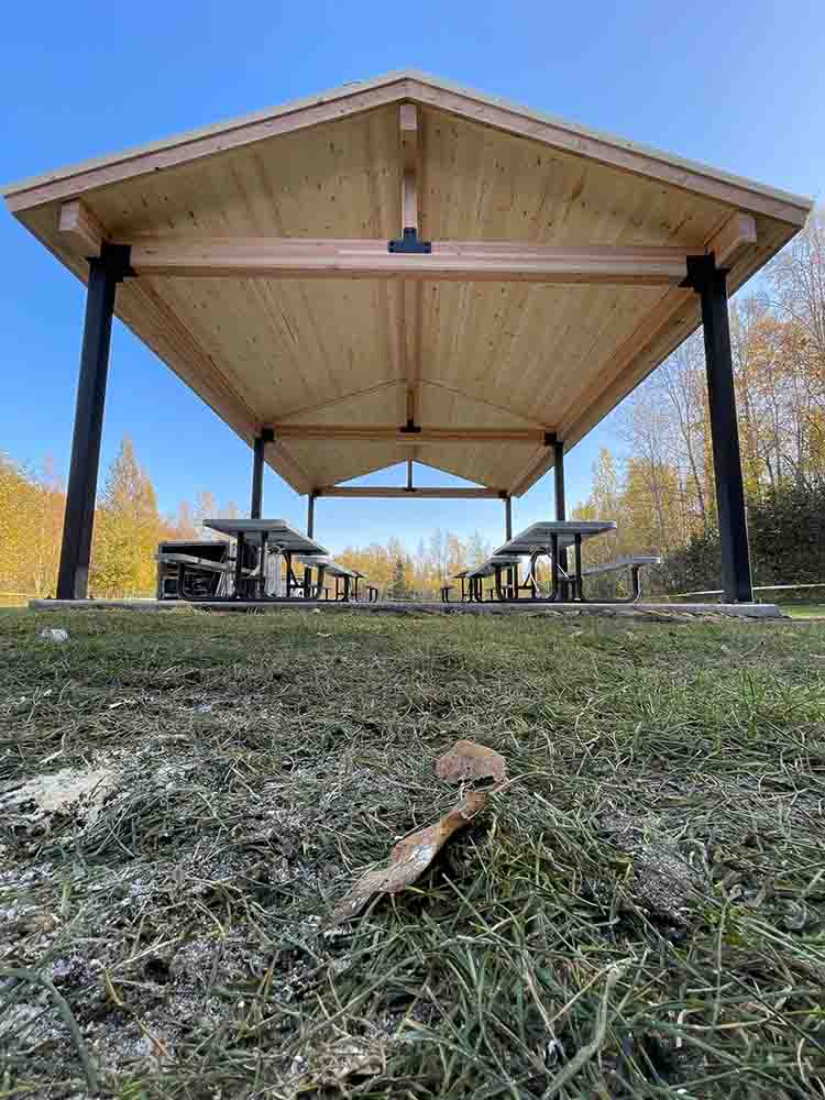 Shelter gazebo large roof picnic benches front