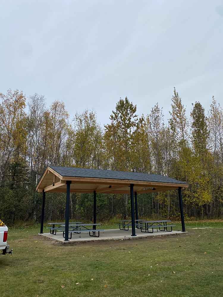 Shelter gazebo roof picnic benches side