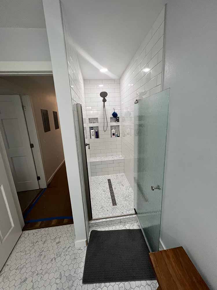 White walls bathroom shower construction