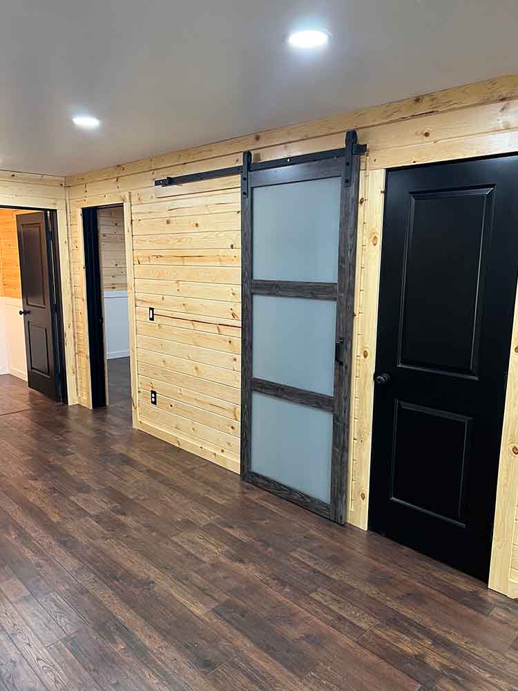 Wood walls sliding door home construction